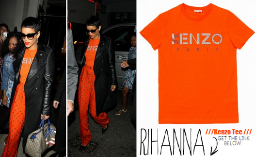 Rockin! or Not....: Rihanna Spotted In London Rocking Kenzo Tiger Logo Tee & Printed Casual Pants