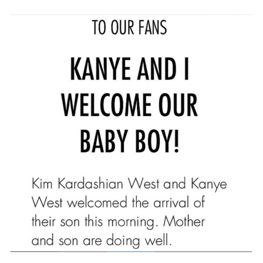 It's A Boy: Kim Kardashian & Kanye West Reveal The Name Of Their Newborn Son